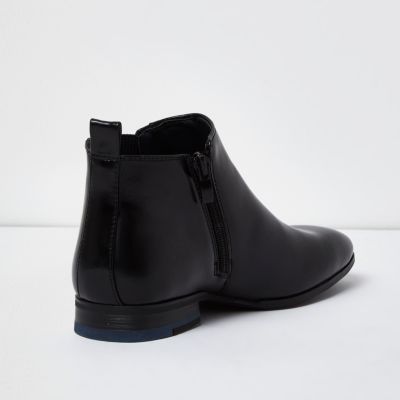 Boys black leather look camo Chelsea boots